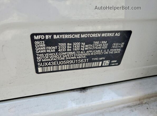 5UX43EU05R9U15631 2024 BMW X5 White Engine compartment view