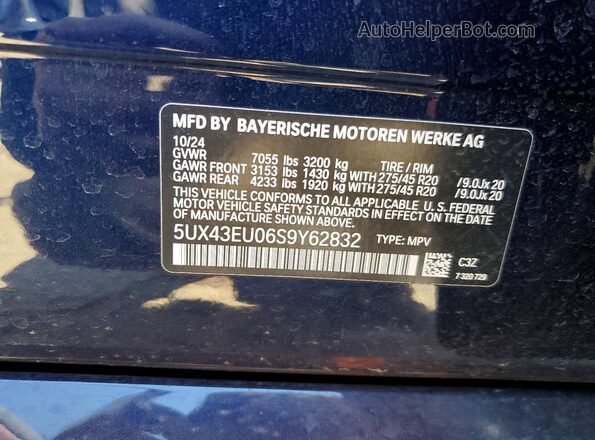 5UX43EU06S9Y62832 2025 BMW X5 Blue 