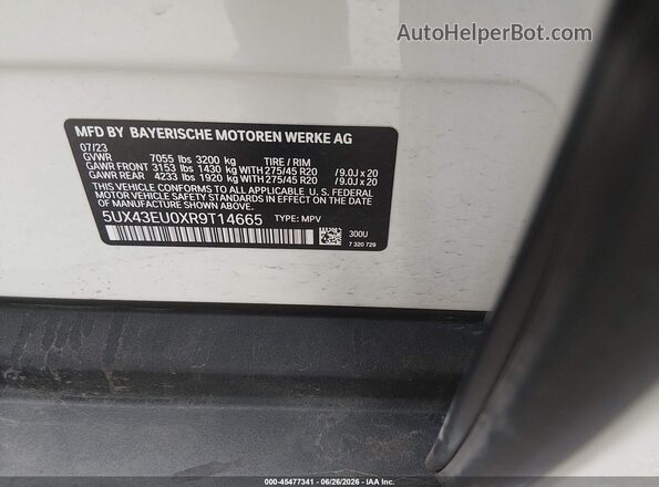 5UX43EU0XR9T14665 2024 BMW X5 White ძრავის განყოფილების ხედი
