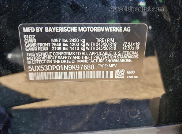 5UX53DP01N9K97680 2022 BMW X3 Black Widok komory silnika