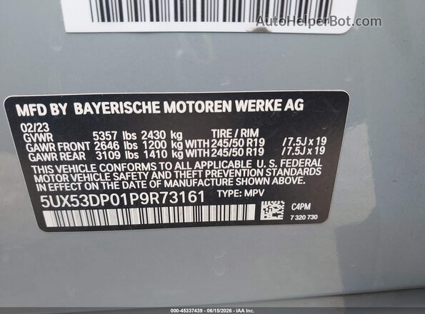 5UX53DP01P9R73161 2023 BMW X3 Серый Вид подкапотного пространства