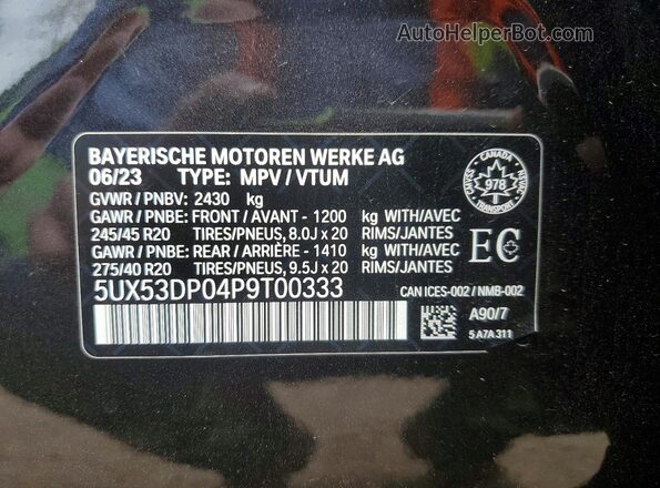 5UX53DP04P9T00333 2023 BMW X3 Charcoal 