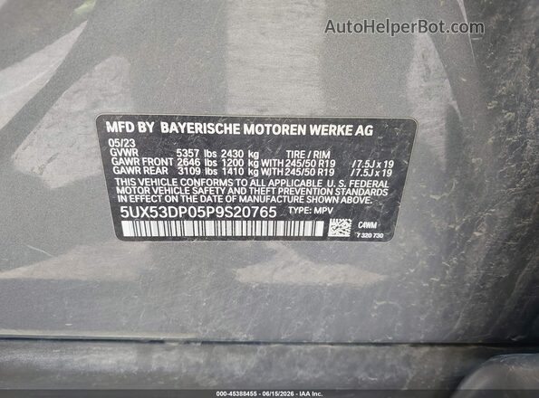 5UX53DP05P9S20765 2023 BMW X3 Gray Вид підкапотного простору