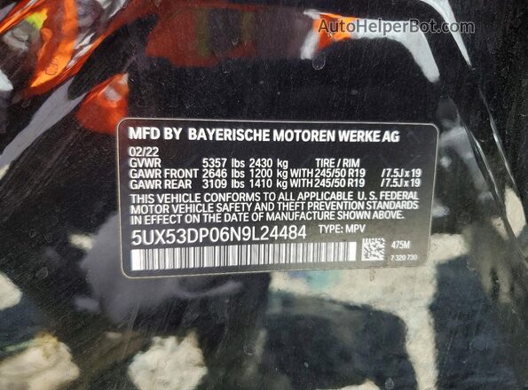 5UX53DP06N9L24484 2022 BMW X3 Black 