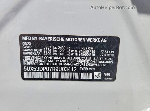 5UX53DP07R9U03412 2024 BMW X3 Белый Панорамный вид салона 360°