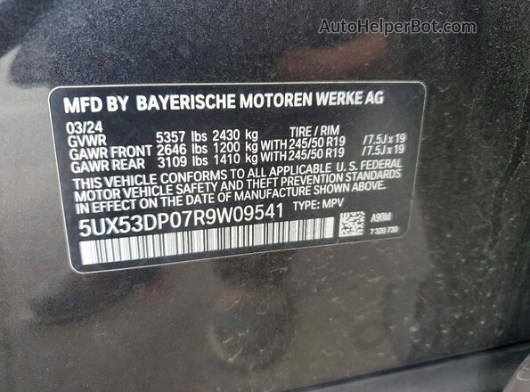 5UX53DP07R9W09541 2024 BMW X3 Gray VIN sticker view