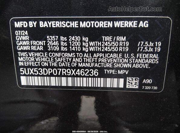 5UX53DP07R9X46236 2024 BMW X3 Серый Вид подкапотного пространства