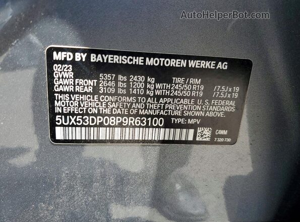 5UX53DP08P9R63100 2023 BMW X3 Gray 