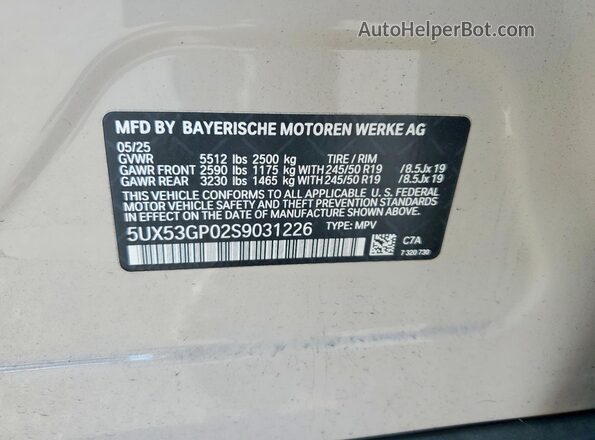 5UX53GP02S9031226 2025 BMW X3 Tan 