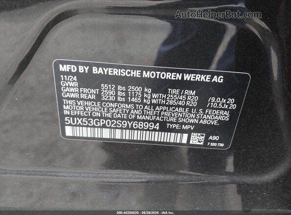 5UX53GP02S9Y68994 2025 BMW X3 Gray Widok komory silnika