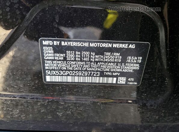 5UX53GP02S9Z97723 2025 BMW X3 Black VIN կոդի պիտակի տեսք