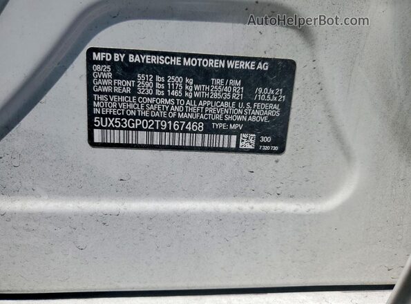 5UX53GP02T9167468 2026 BMW X3 White სალონის 360-გრადუსიანი ხედი