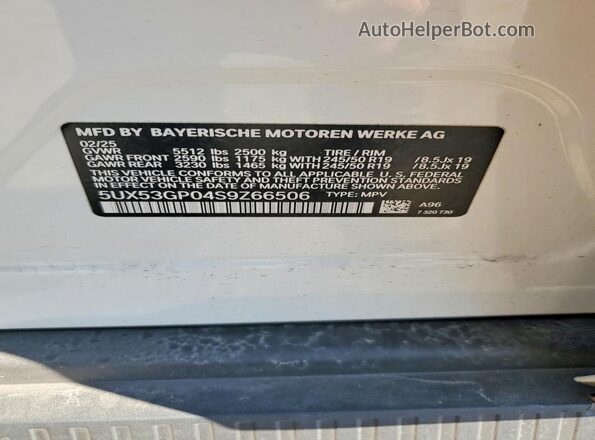 5UX53GP04S9Z66506 2025 BMW X3 White 360 interior view