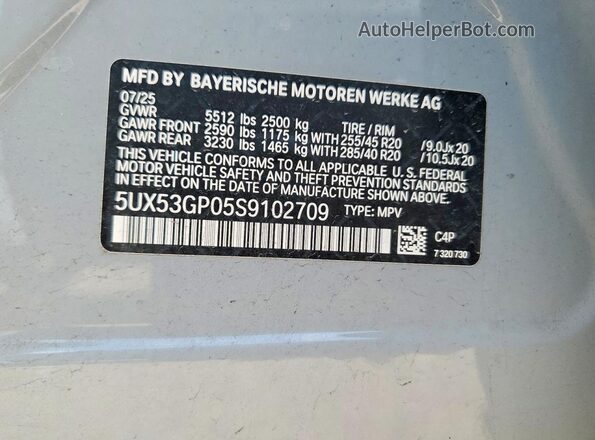 5UX53GP05S9102709 2025 BMW X3 Gray Widok komory silnika