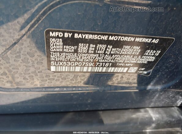 5UX53GP07S9073181 2025 BMW X3 Blue Вид підкапотного простору