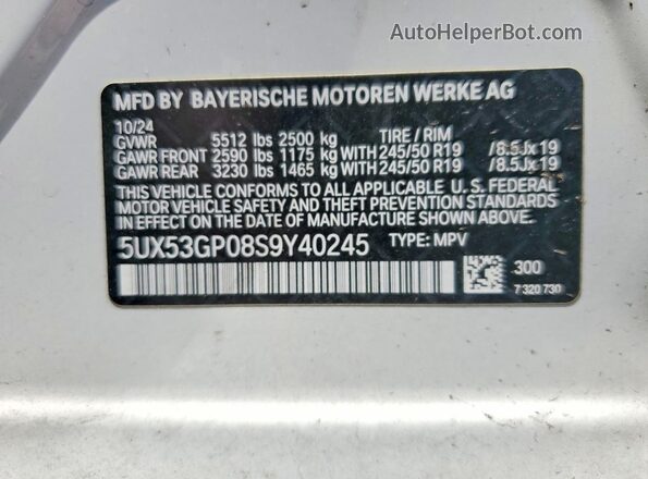 5UX53GP08S9Y40245 2025 BMW X3 White 
