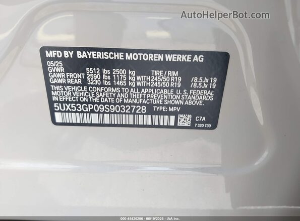 5UX53GP09S9032728 2025 BMW X3 Бежевый Вид подкапотного пространства