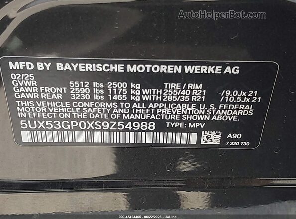 5UX53GP0XS9Z54988 2025 BMW X3 Gray ძრავის განყოფილების ხედი