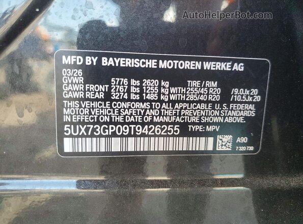 5UX73GP09T9426255 2026 BMW X3 Gray Widok naklejki z numerem VIN