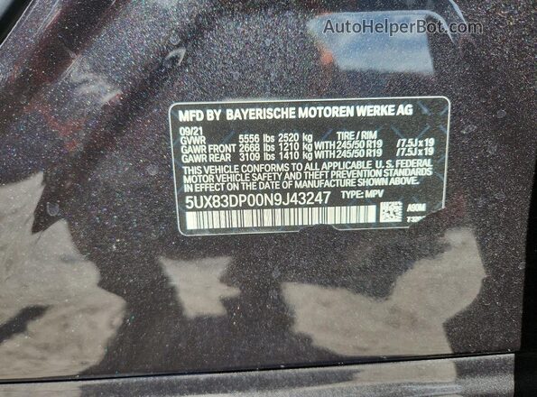 5UX83DP00N9J43247 2022 BMW X3 Black Սալոնի 360 աստիճան տեսք