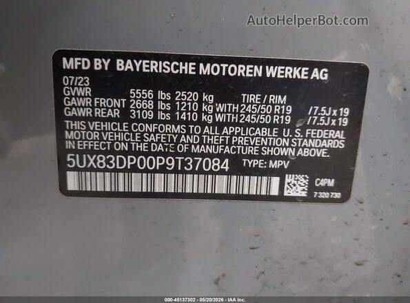 5UX83DP00P9T37084 2023 BMW X3 Gray 
