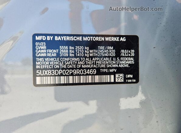 5UX83DP02P9R03469 2023 BMW X3 Gray 