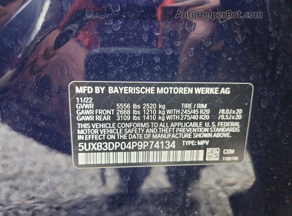 5UX83DP04P9P74134 2023 BMW X3 Синий Панорамный вид салона 360°