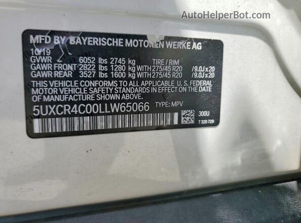 5UXCR4C00LLW65066 2020 BMW X5 White Вид наклейки з VIN-кодом