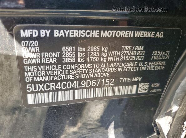 5UXCR4C04L9D67152 2020 BMW X5 Black VIN sticker view