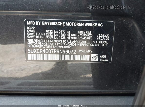 5UXCR4C07P9N96072 2023 BMW X5 Gray Вид підкапотного простору