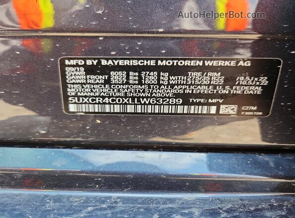 5UXCR4C0XLLW63289 2020 BMW X5 Серый Панорамный вид салона 360°