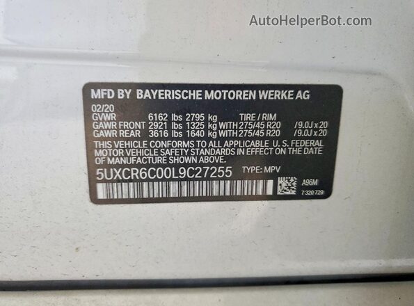 5UXCR6C00L9C27255 2020 BMW X5 White Widok komory silnika