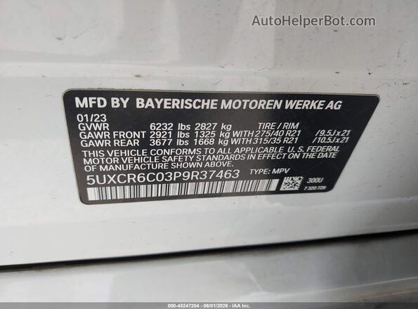 5UXCR6C03P9R37463 2023 BMW X5 White Engine compartment view