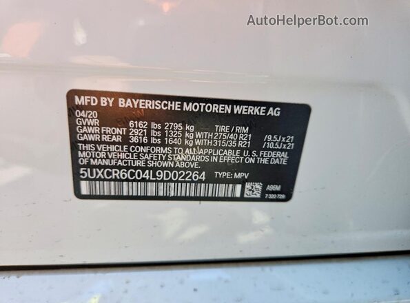 5UXCR6C04L9D02264 2020 BMW X5 Белый Вид наклейки с VIN-кодом