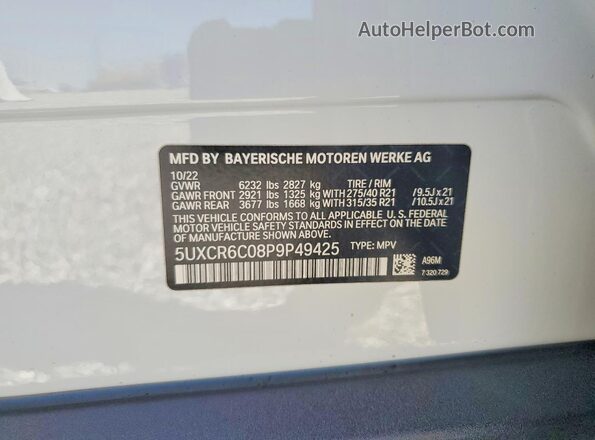 5UXCR6C08P9P49425 2023 BMW X5 White 360 interior view