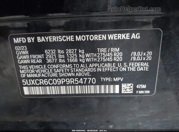 5UXCR6C09P9R54770 2023 BMW X5 Black ძრავის განყოფილების ხედი