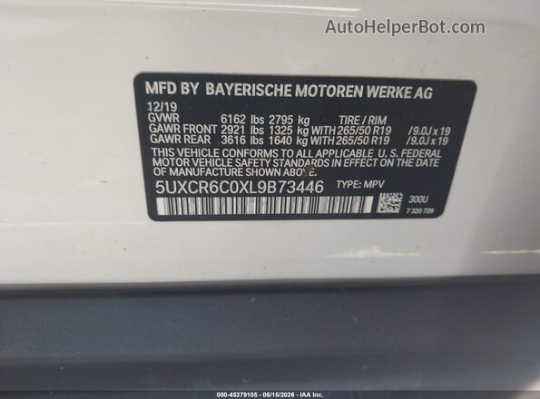 5UXCR6C0XL9B73446 2020 BMW X5 White 