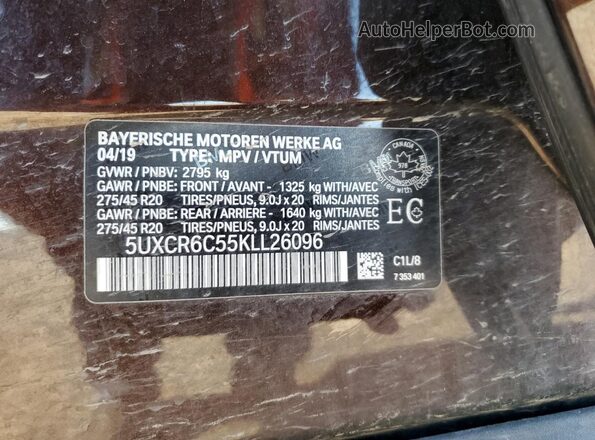 5UXCR6C55KLL26096 2019 BMW X5 Brown 