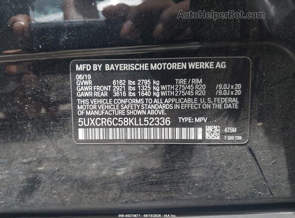 5UXCR6C58KLL52336 2019 BMW X5 Black Engine compartment view
