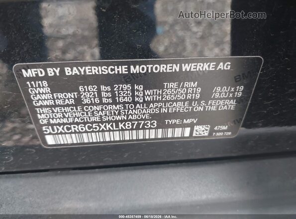 5UXCR6C5XKLK87733 2019 BMW X5 Black Widok komory silnika