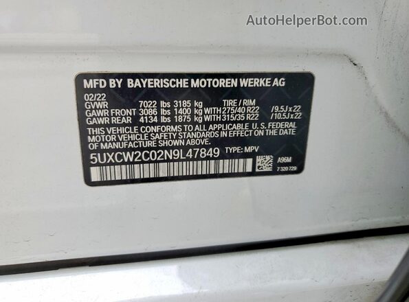5UXCW2C02N9L47849 2022 BMW X7 Белый 