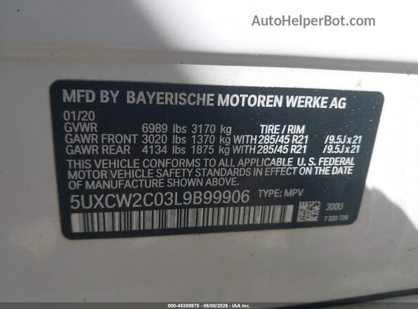 5UXCW2C03L9B99906 2020 BMW X7 White Engine compartment view