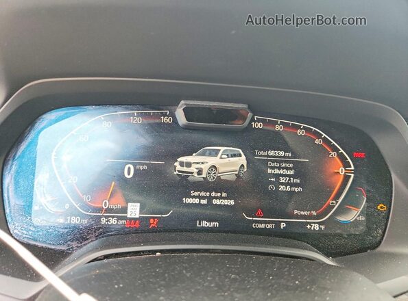 5UXCW2C03M9E78709 2021 BMW X7 White Instrument cluster view