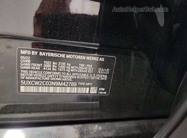 5UXCW2C03N9M42789 2022 BMW X7 Black Панорамний вид салону 360°