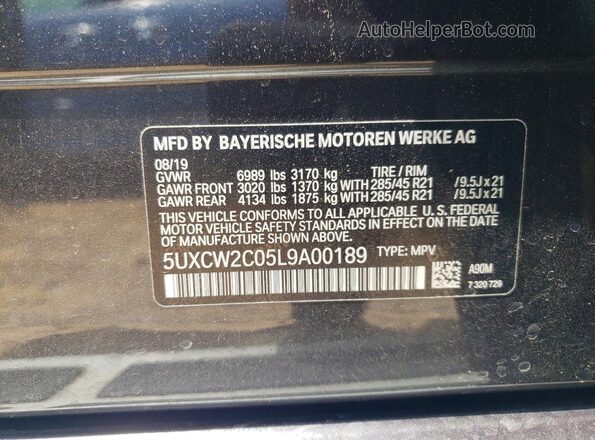 5UXCW2C05L9A00189 2020 BMW X7 Gray VIN sticker view