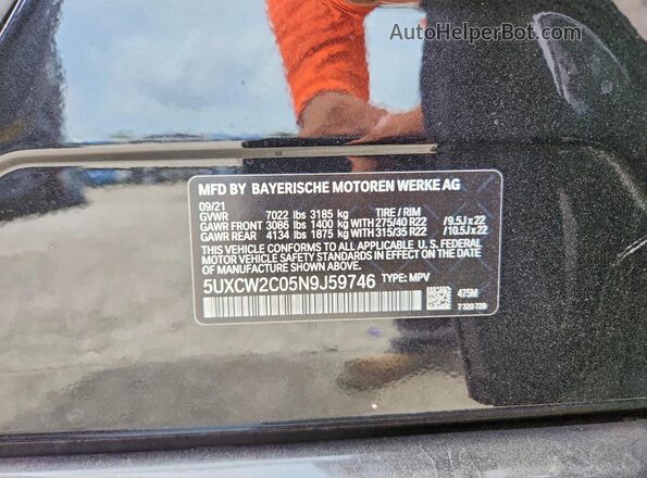 5UXCW2C05N9J59746 2022 BMW X7 Black VIN sticker view