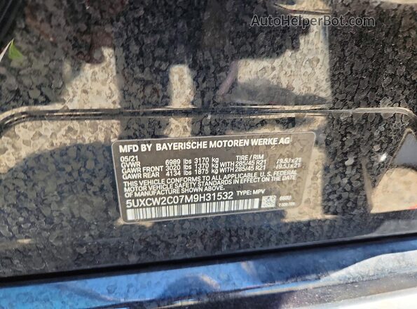 5UXCW2C07M9H31532 2021 BMW X7 Black VIN sticker view