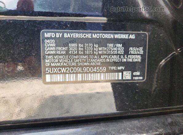 5UXCW2C09L9D04559 2020 BMW X7 Black VIN կոդի պիտակի տեսք