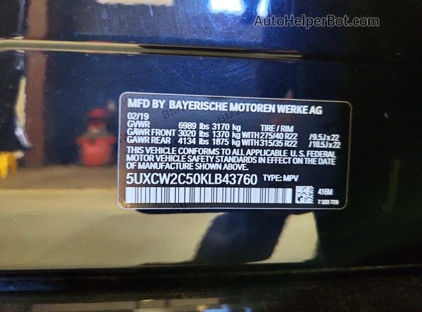 5UXCW2C50KLB43760 2019 BMW X7 Blue 