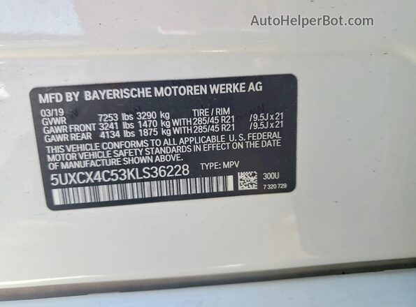 5UXCX4C53KLS36228 2019 BMW X7 White 